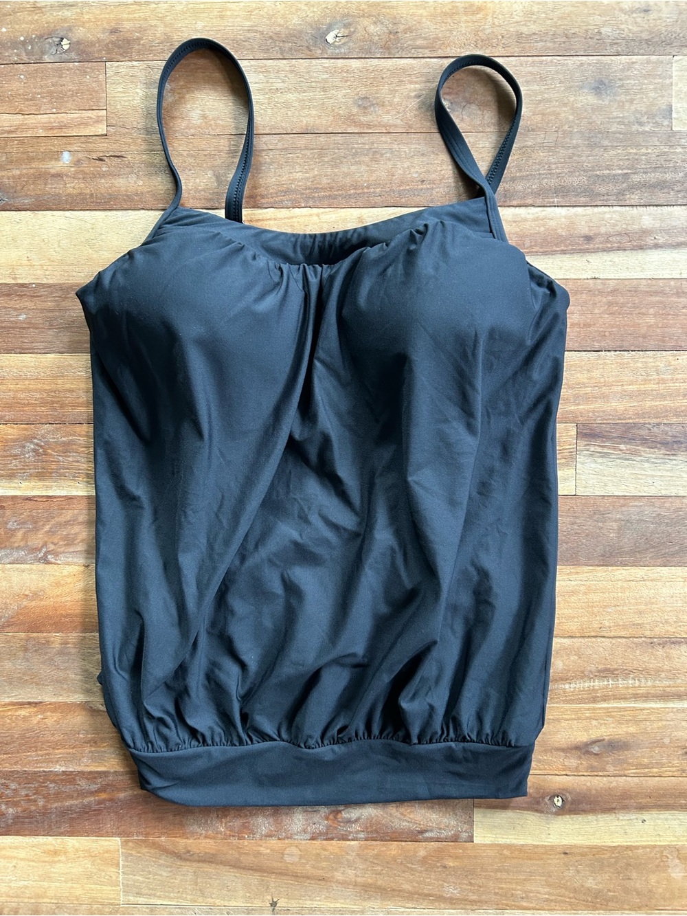 Lands' End Black Women's Tummy Hiding Blouson Tankini Swimsuit Elastic Hem sz 10